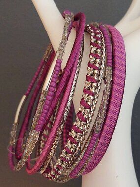Deep mauve and silver bangle set NWOT